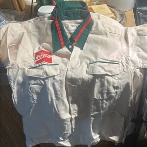Coca-Cola White and Green Button-Up Shirt
